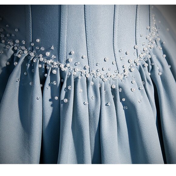 Stunning Blue Satin Mini Dress - Fitted Waist & Sophisticated Style - Picture 4 of 5